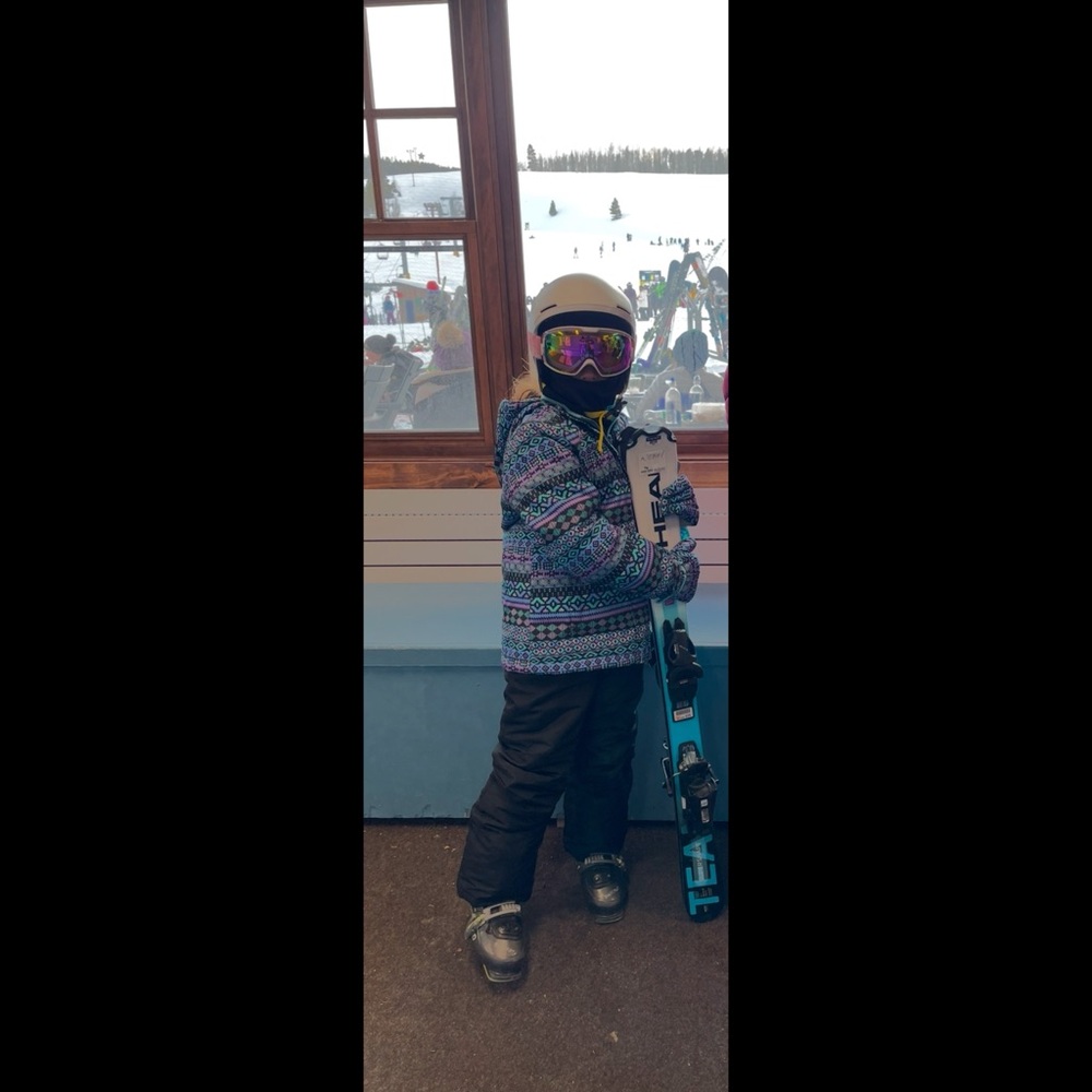 Blue Teal and White Ski Jacket with Fair Isle Pattern